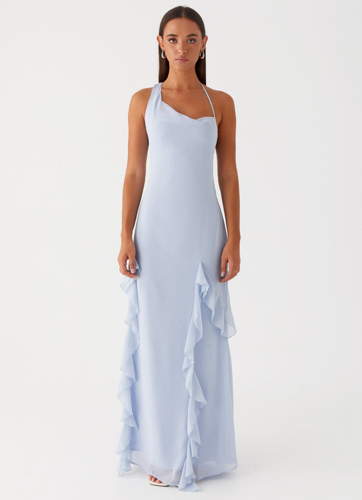 Womens Sammie Maxi Dress in the colour Blue in front of a light grey background