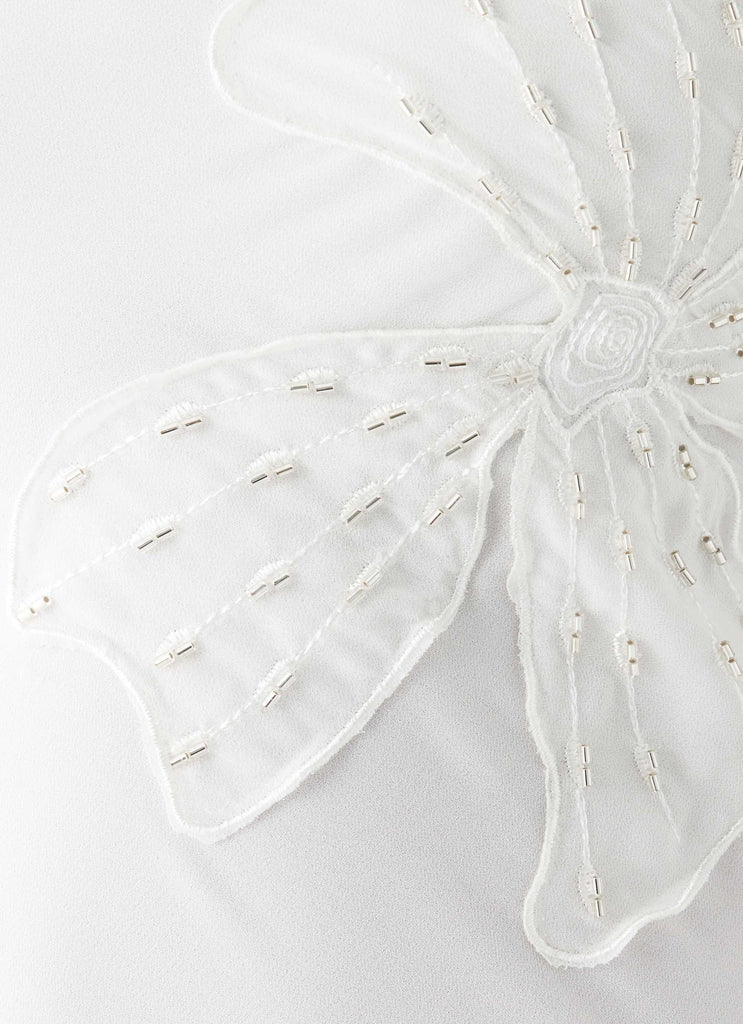 Sassafras Beaded Flower Strapless Maxi Dress - White