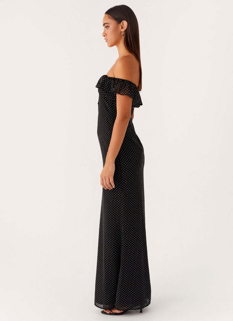 Scarlet Cherry Maxi Dress - Black Polka Dot