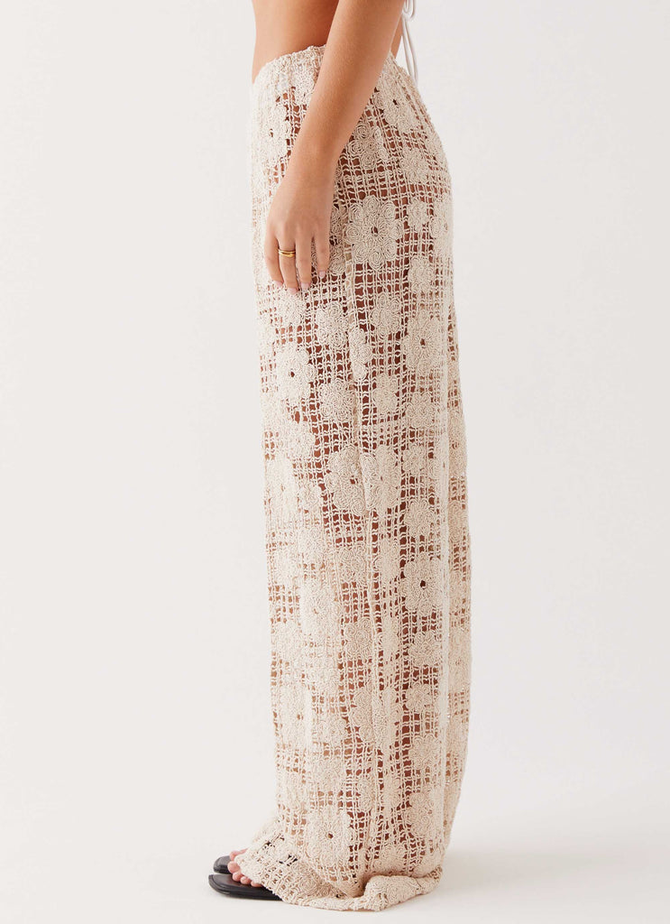 Womens Shell Beach Crochet Pants in the colour Ivory in front of a light grey background