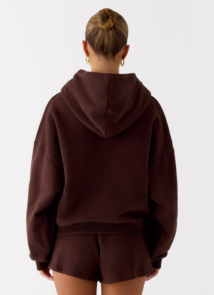 Signature Double Zip Up Hoodie - Chocolate