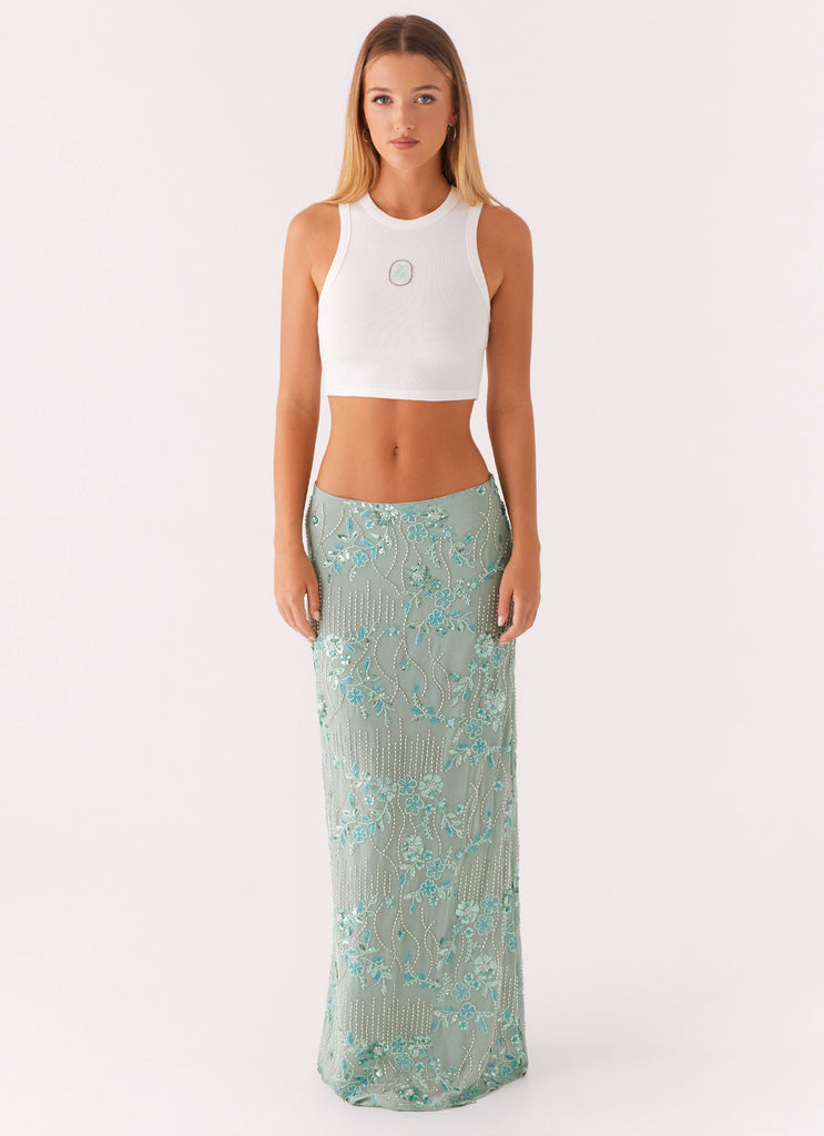 Signature Cropped Beaded Monogram Top - White