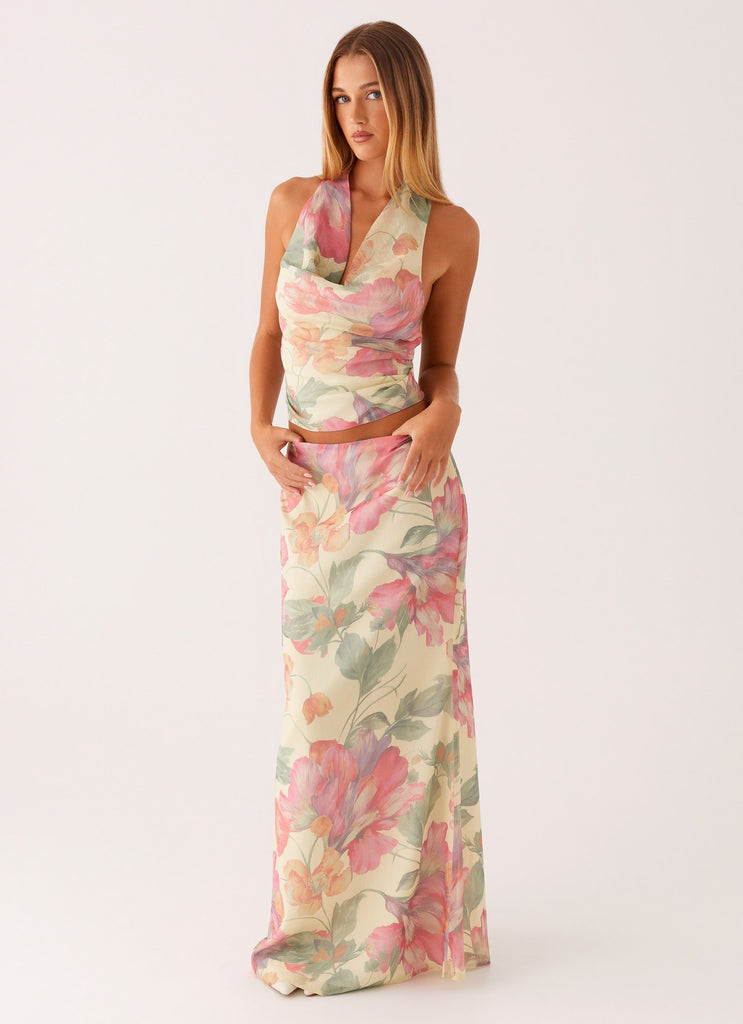 Soulful Low Rise Maxi Skirt - Yellow Peony