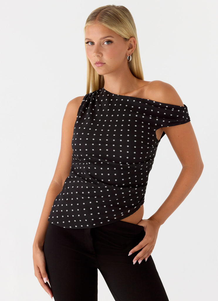 Stereotype One Shoulder Top - Black Polkadot