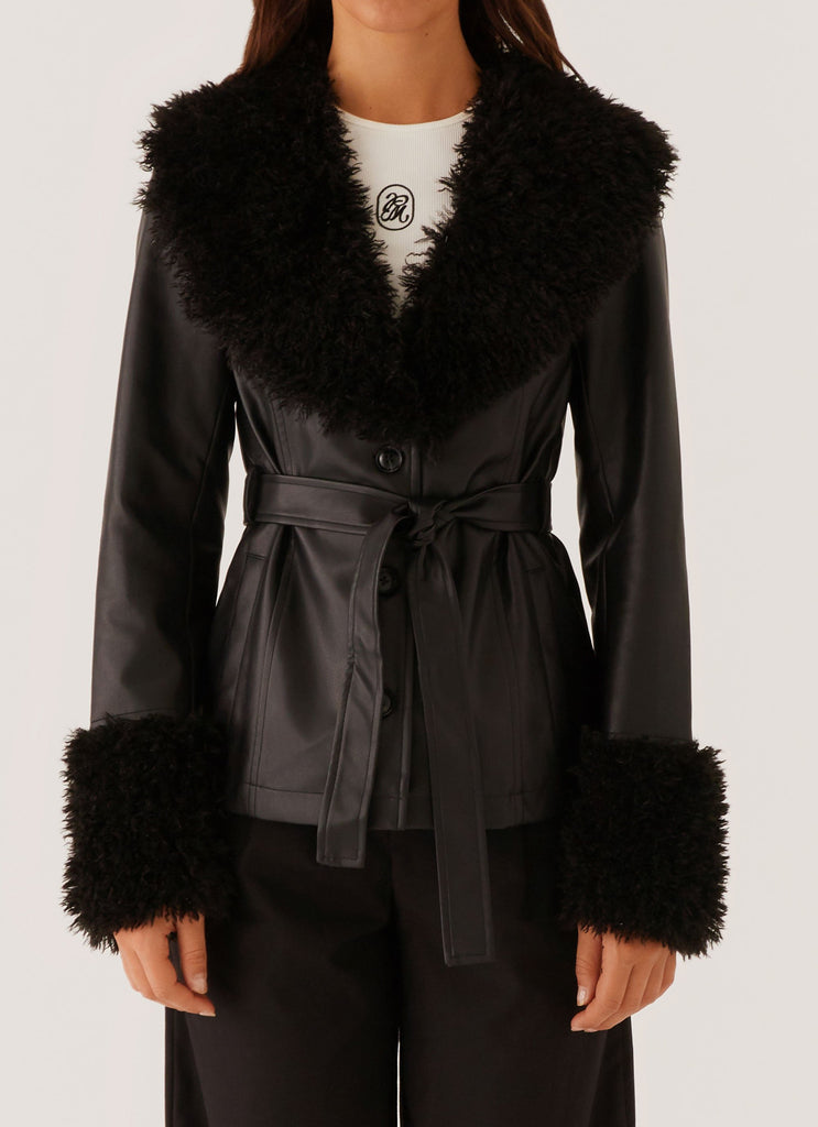 Street Lights Fur Trim Jacket - Black