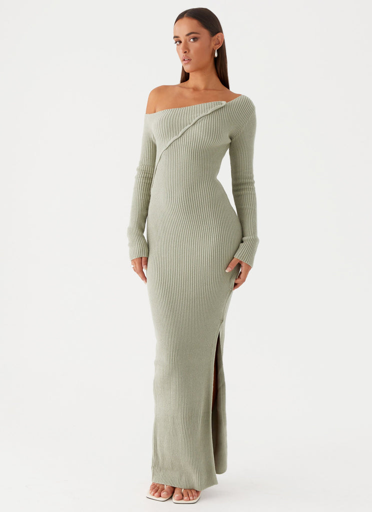 Womens Sukhi Maxi Dress in the colour Khaki in front of a light grey background