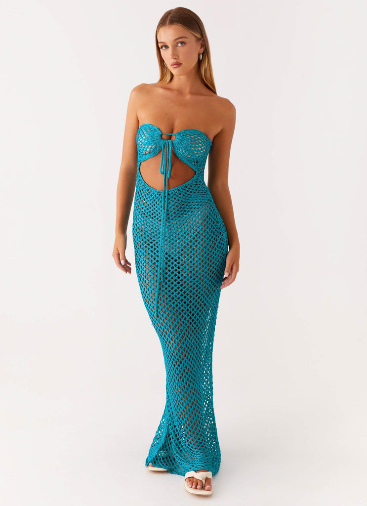 Sun Kissed Crochet Maxi Dress - Blue