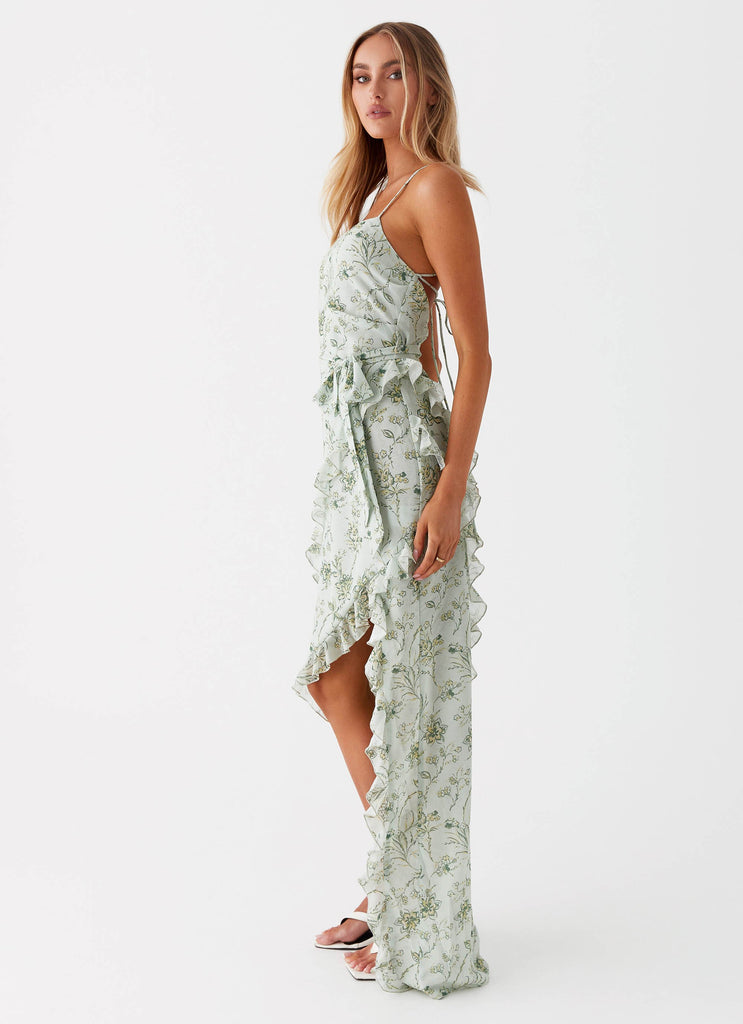 Womens Sweet Serenity Maxi Dress in the colour Sage Floral in front of a light grey background