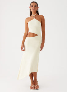 Womens Tasha Maxi Dress in the colour Lemon in front of a light grey background