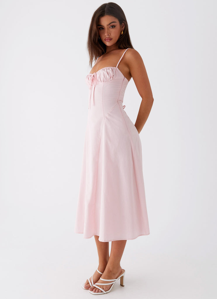 Womens Thoughts Of You Midi Dress in the colour Pink in front of a light grey background