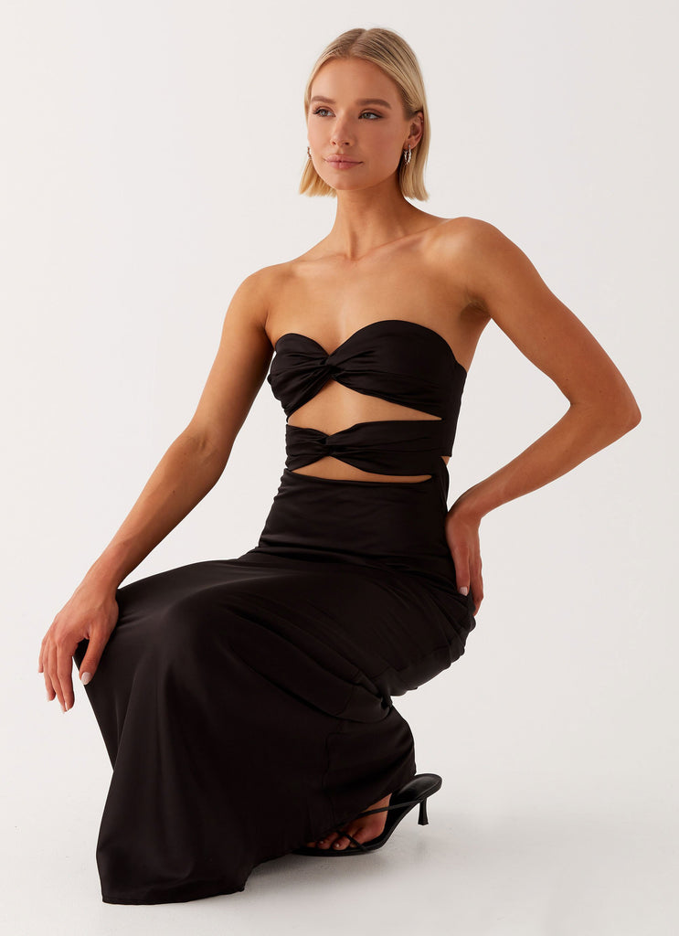 Womens Tianna Strapless Maxi Dress in the colour Black in front of a light grey background