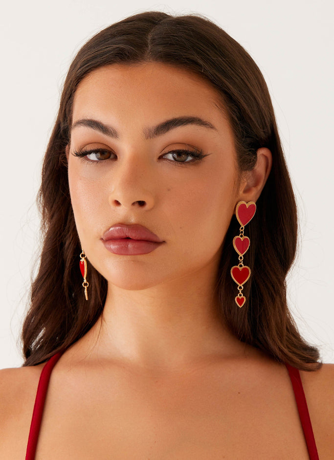 Trevi Heart Earrings - Red