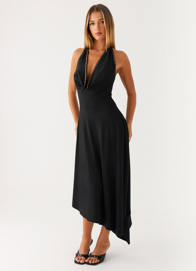 Vena Beaded Midi Dress - Black