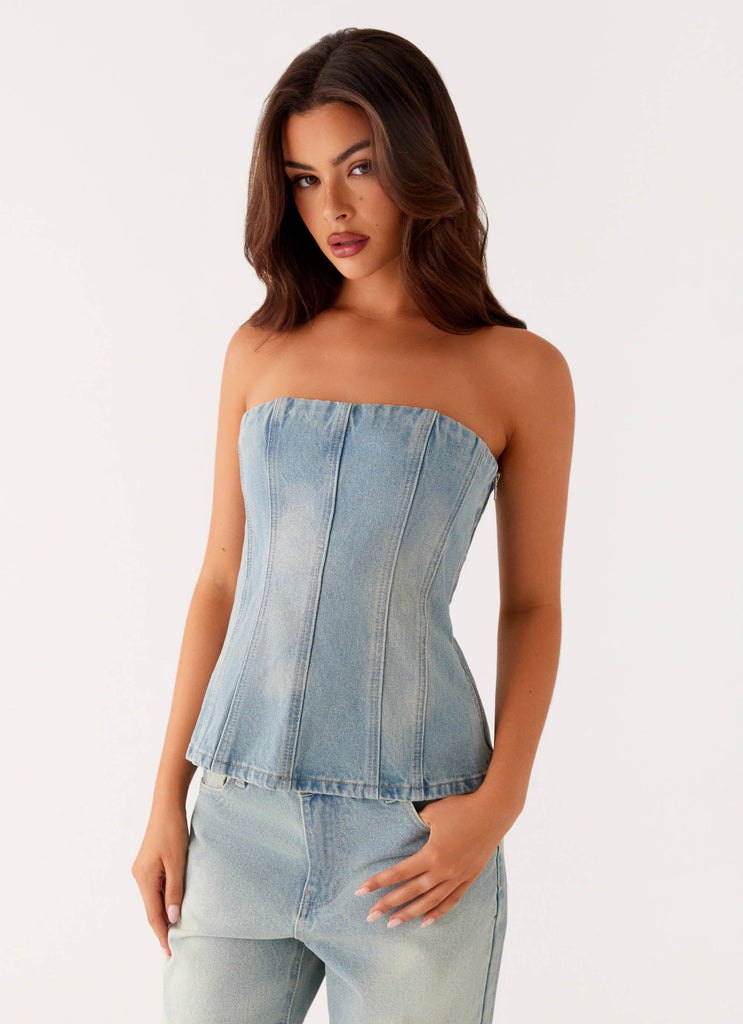 Vino Strapless Denim Top - Vintage Denim