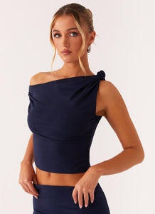 Viola Twist Shoulder Top - Navy