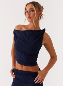 Viola Twist Shoulder Top - Navy