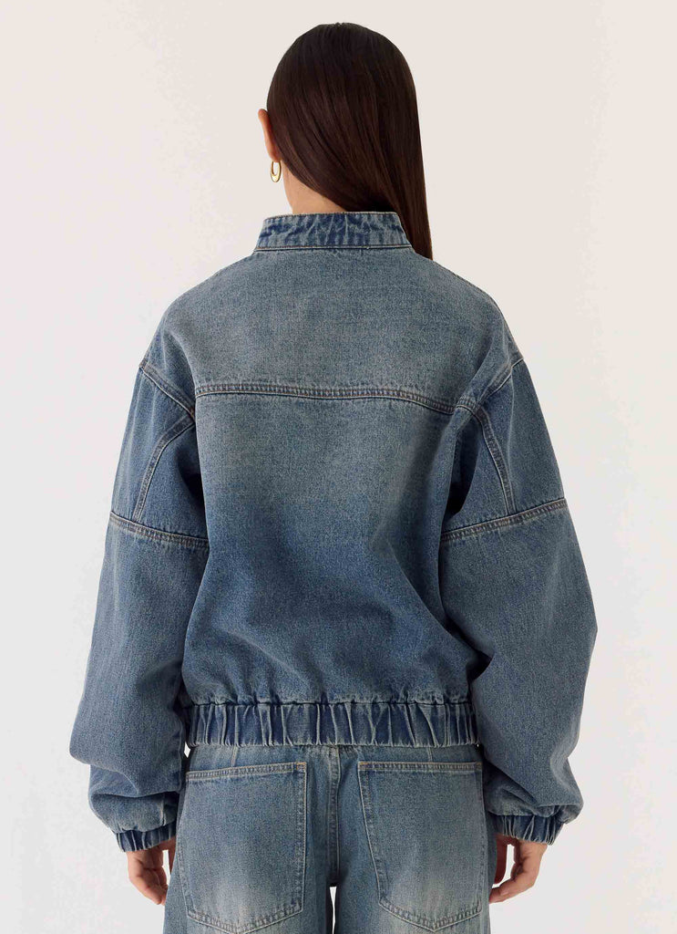 Waylon Denim Bomber Jacket - Mid Wash Blue