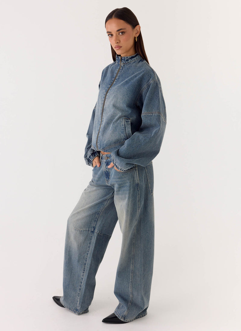 Waylon Denim Bomber Jacket - Mid Wash Blue
