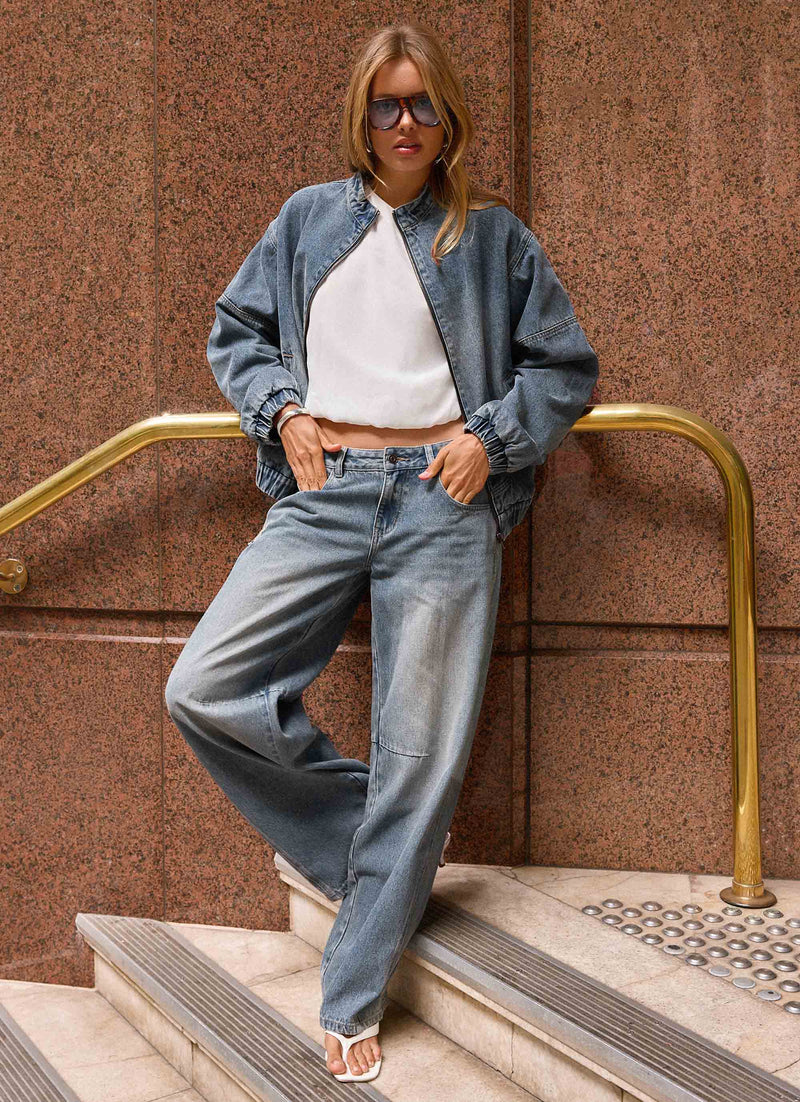 Waylon Denim Bomber Jacket - Mid Wash Blue