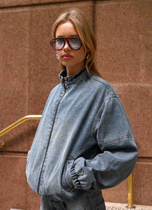 Waylon Denim Bomber Jacket - Mid Wash Blue