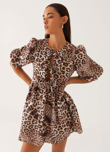 Western Wind Tie Mini Dress - Leopard