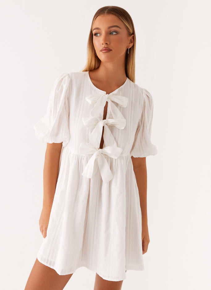 Western Wind Tie Mini Dress - White