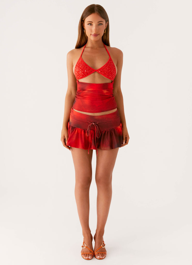 Wild Flame Sequin Top - Scarlet Blur