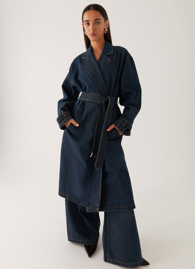 Yosemite Oversized Trench Coat - Blue