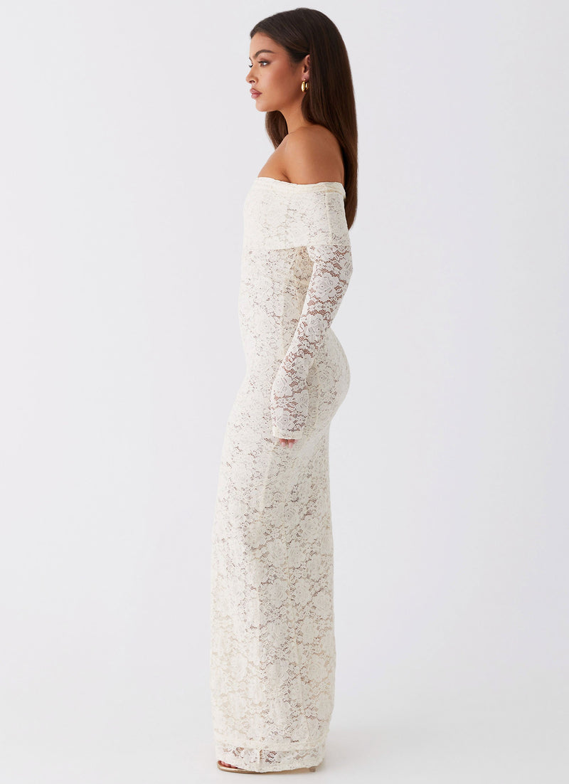 Womens Yours Always Lace Maxi Dress in the colour Ivory in front of a light grey background