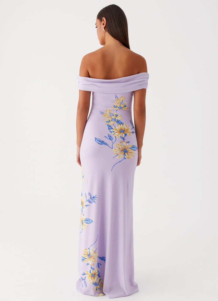 Womens Yvonne Maxi Dress in the colour Lavender in front of a light grey background