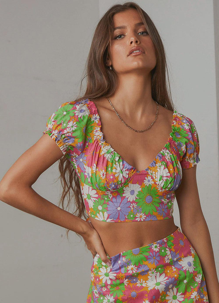 Brady Crop Top - 70s Floral - Peppermayo