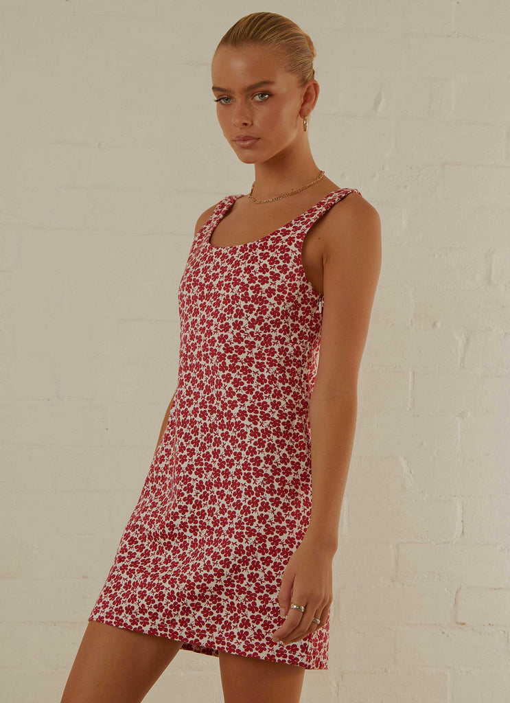 Madeline Hemp Printed Mini Dress - Red - Peppermayo