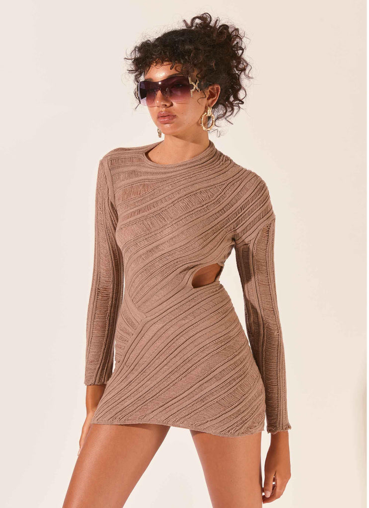 Angels Wing Mini Dress - Taupe - Peppermayo