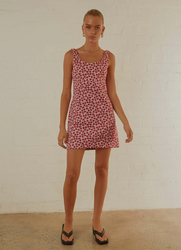 Madeline Hemp Printed Mini Dress - Red - Peppermayo