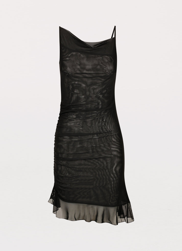 Womens Pass The Prosecco Mini Dress in the colour Black in front of a light grey background