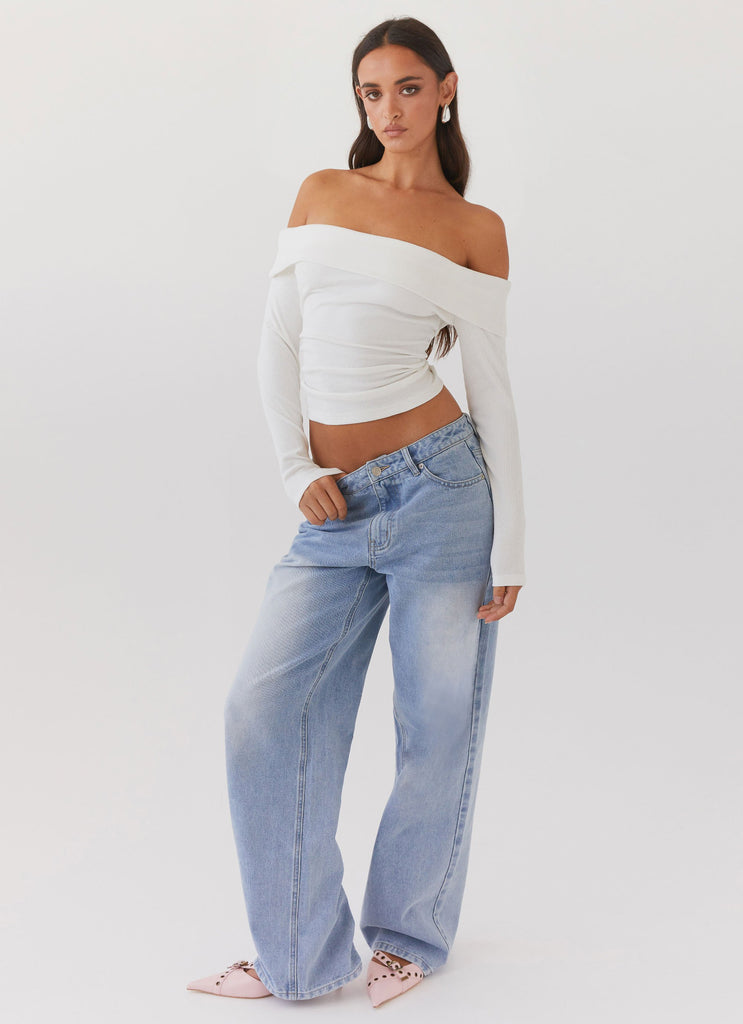 Womens Keanna Low Rise Denim Jeans in the colour Light Blue in front of a light grey background