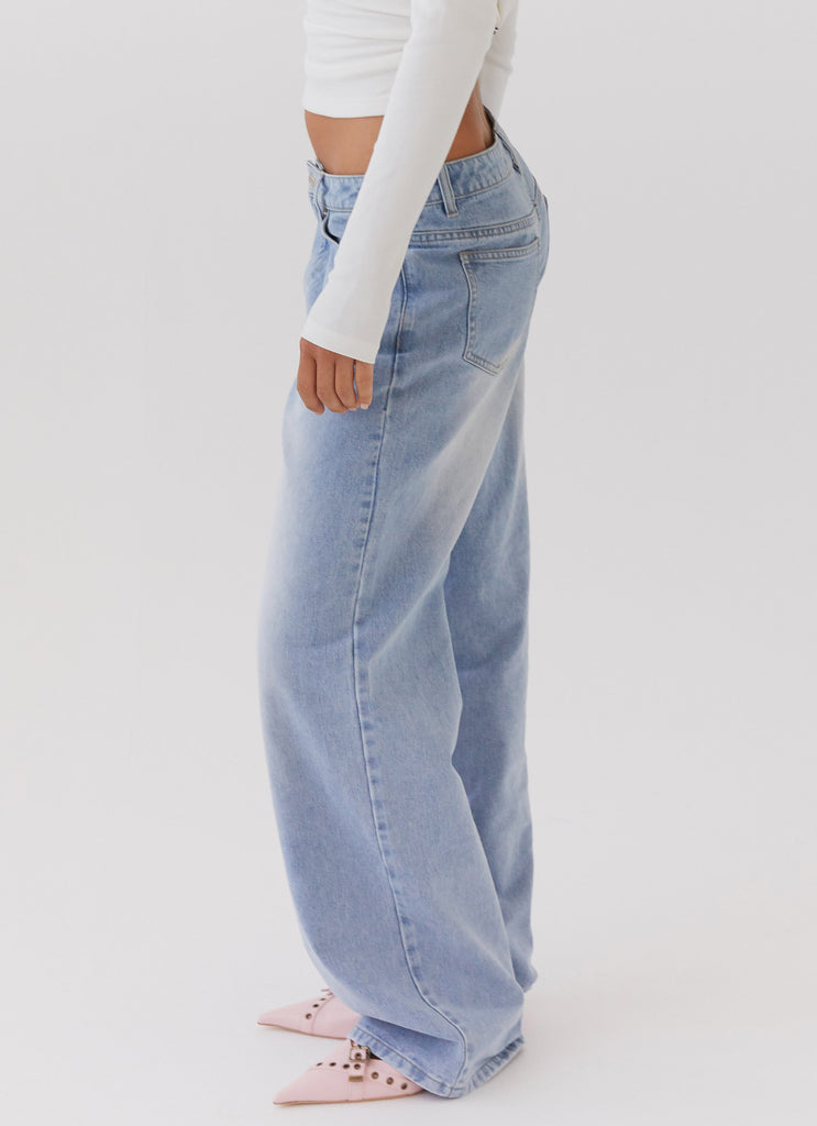 Womens Keanna Low Rise Denim Jeans in the colour Light Blue in front of a light grey background