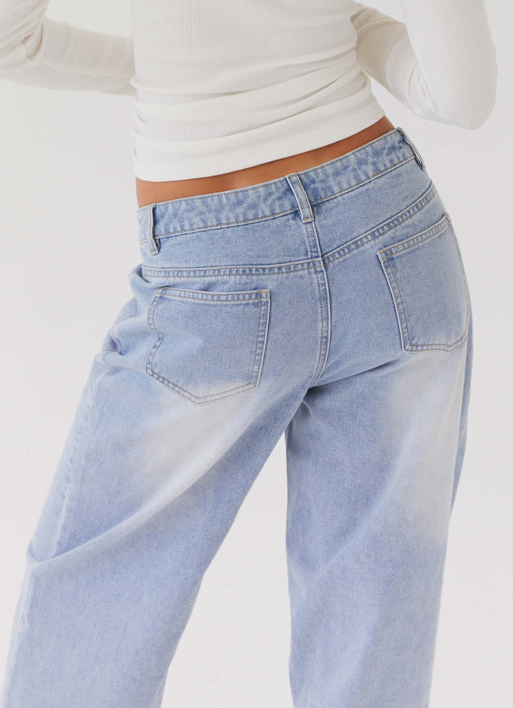 Womens Keanna Low Rise Denim Jeans in the colour Light Blue in front of a light grey background