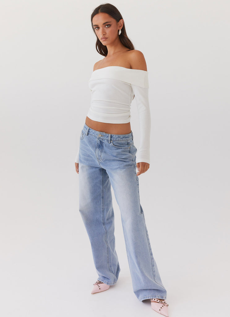 Womens Keanna Low Rise Denim Jeans in the colour Light Blue in front of a light grey background