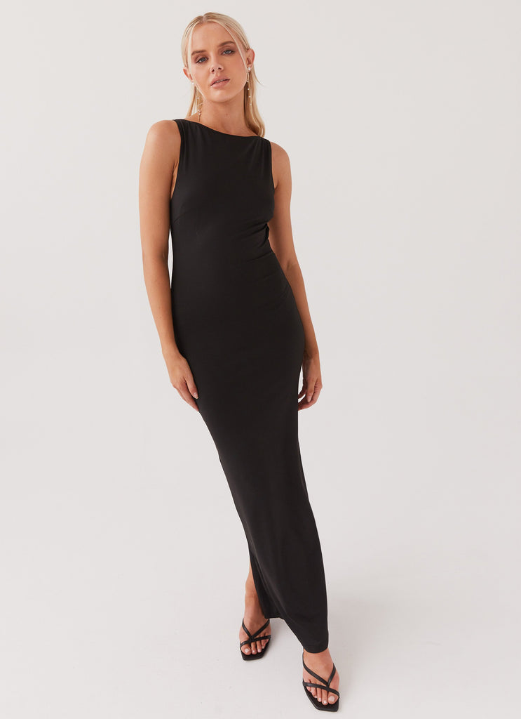 Womens Davina Maxi Dress in the colour Black in front of a light grey background