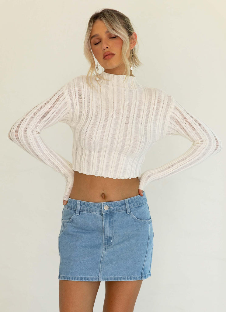 Larissa Ladder Knit Top - Ivory - Peppermayo