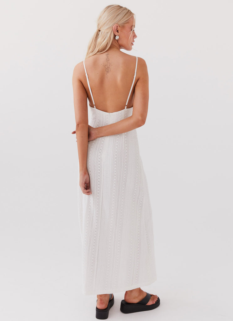 Womens Riveria Knit Maxi Dress in the colour White in front of a light grey background