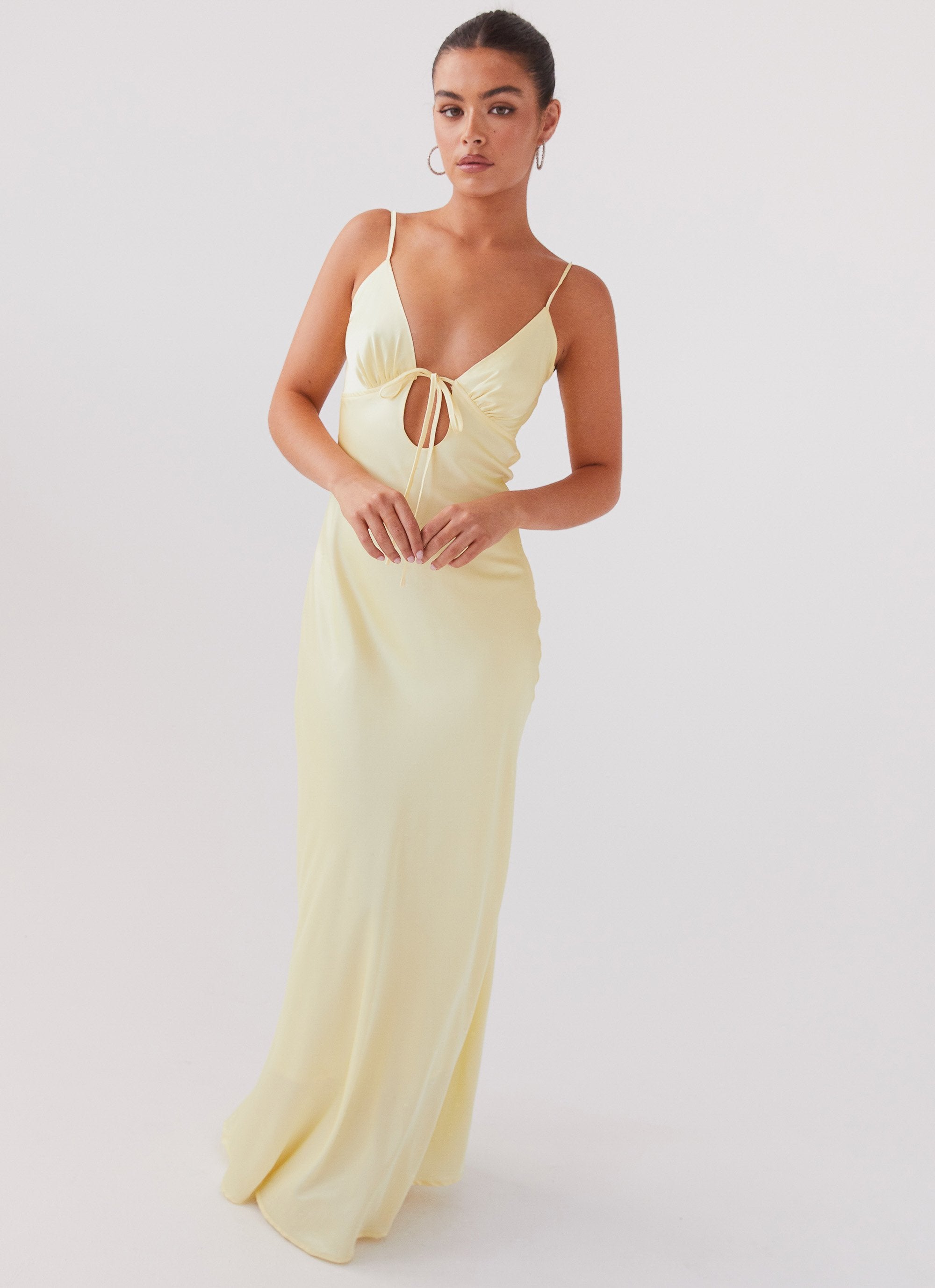 Flora Satin Maxi Dress Lemon – Peppermayo