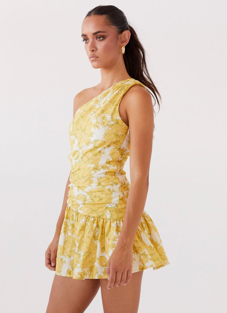 Sunkissed Hearts One Shoulder Mini Dress - Daffodil