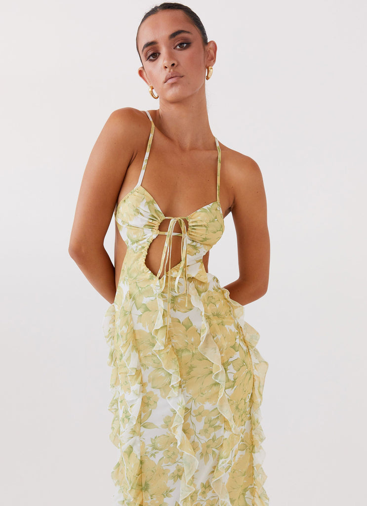 Sunset Kisses Ruffle Maxi Dress - Daffodil