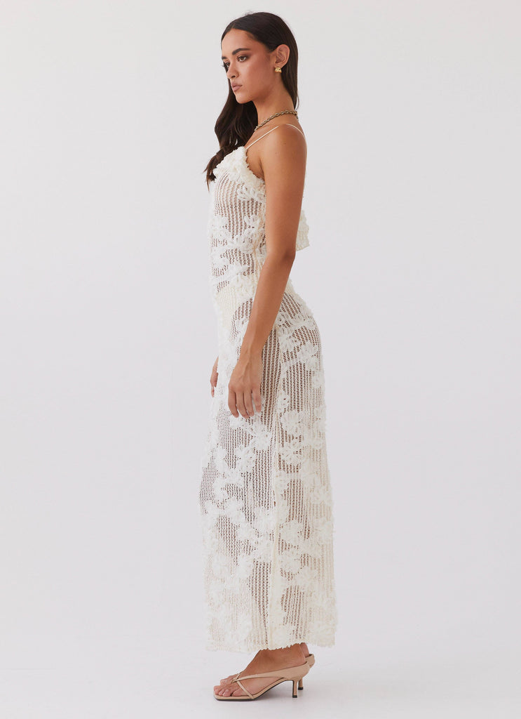 Womens Evangeline Embroidered Maxi Dress in the colour Ivory Tea in front of a light grey background