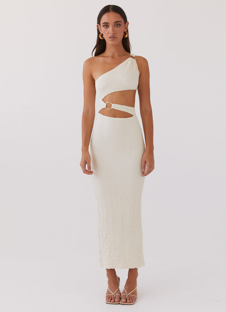 Womens North Haven Maxi Dress in the colour Ivory Wave in front of a light grey background