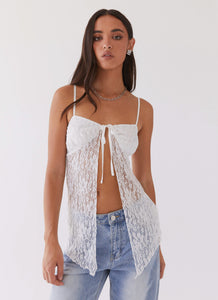 Womens Pick Of The Bunch Lace Tie Top in the colour White in front of a light grey background