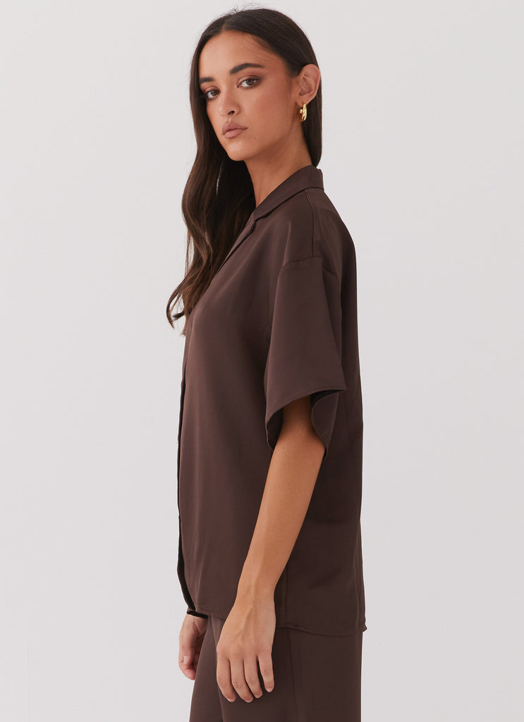 Palm Cove Satin Shirt - Chocolate