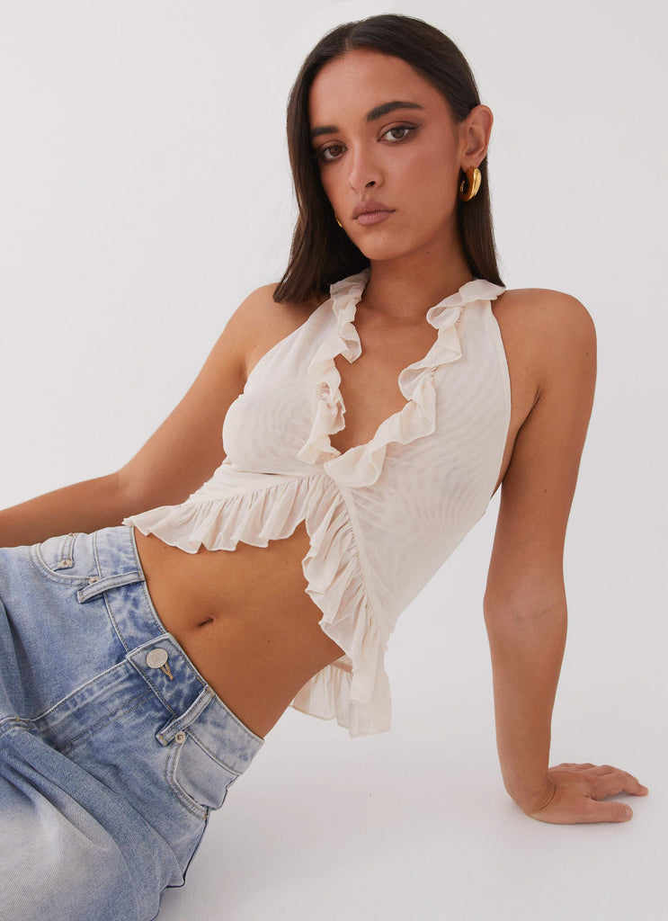 Tanya Mesh Frill Top - Ivory